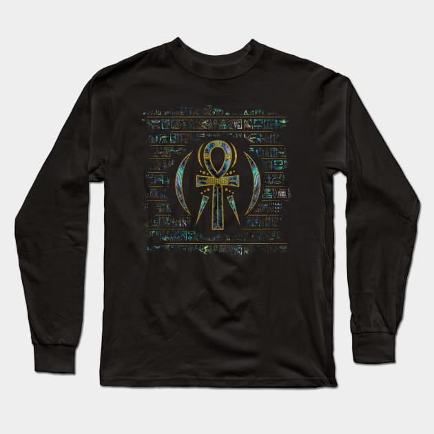 Abalone Shell Egyptian Ankh Cross Long Sleeve T-Shirt by Nartissima